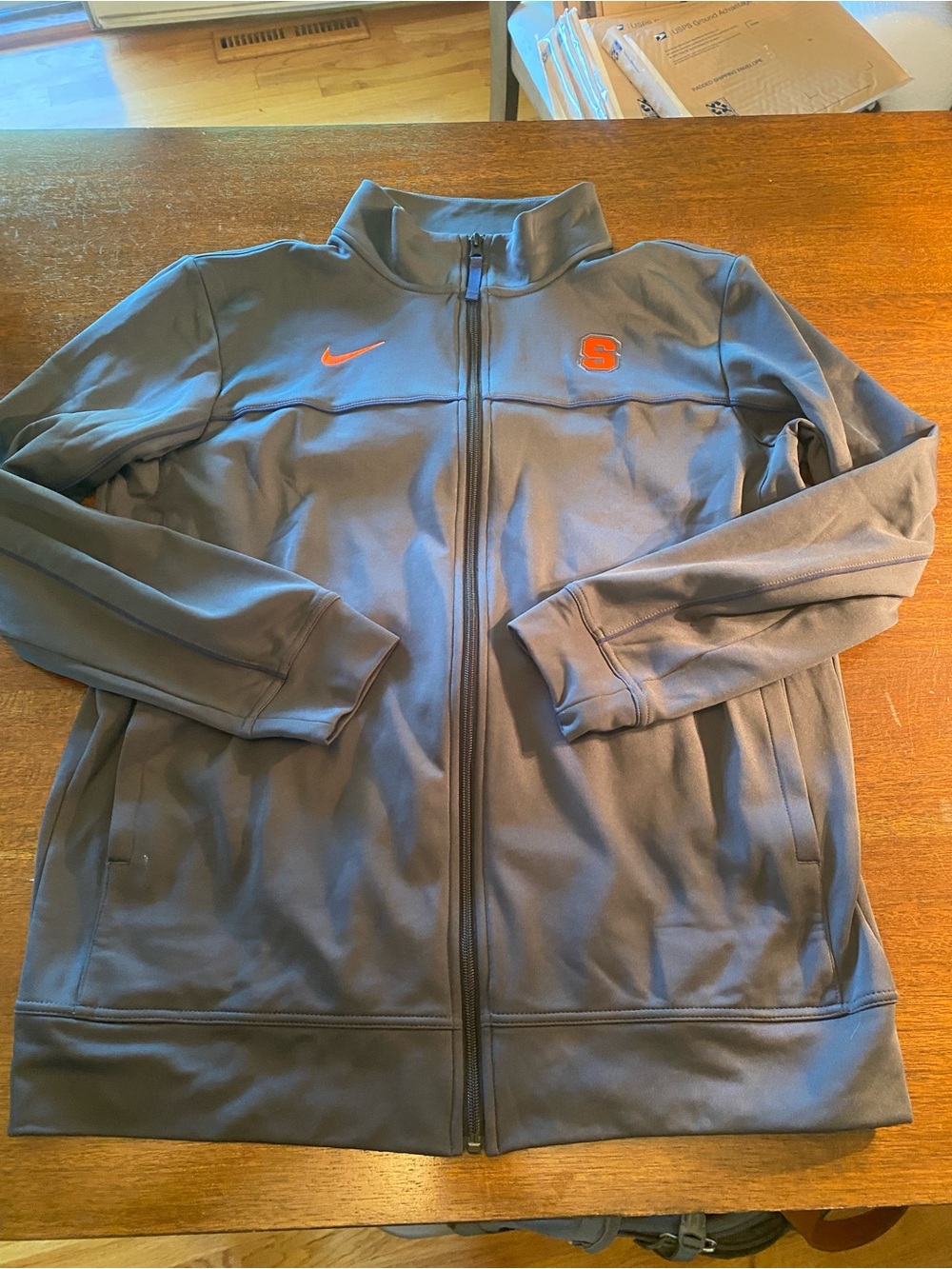 Nike Dri-FIT Track Jacket Full Zip Pockets Gray Orange Syracuse Logo Mens Large